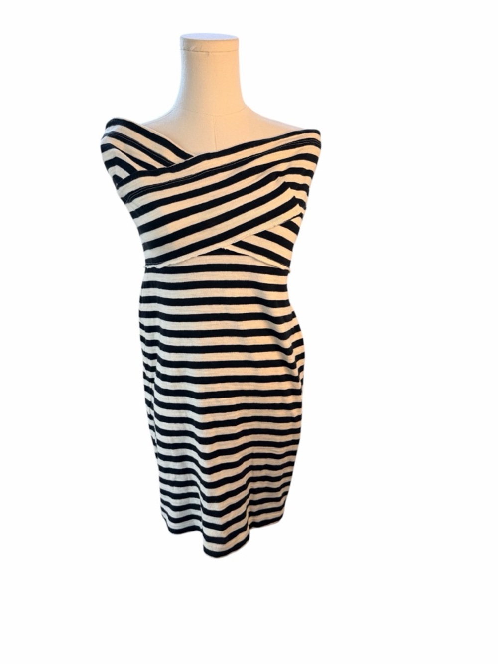 L’AGENCE Nautical Stripe Off Shoulder Bodycon Dress L Black White USA